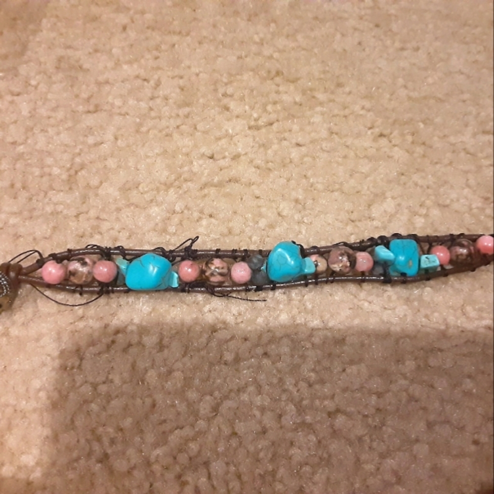 Handmade leather wrap beaded bracelet
